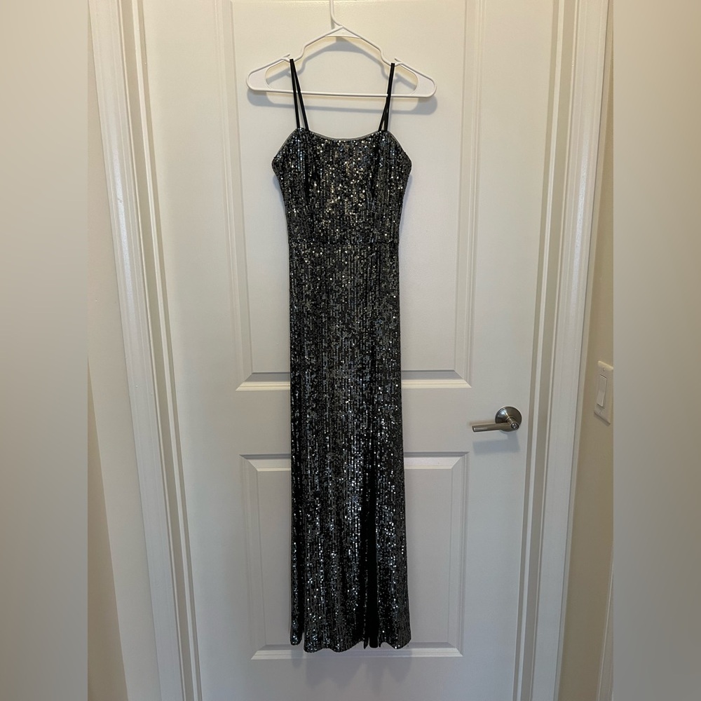 Avery G sequin dress with slit size 2